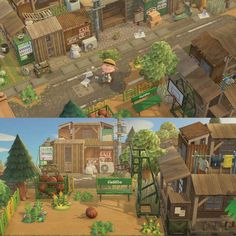 two screens showing the different stages of an animated village and how it looks like in real life