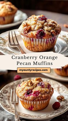 cranberry orange pecan muffins on plates