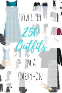 the words how i fit 250 outfits in a carry - on are surrounded by images of clothes and shoes