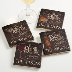 four coasters with wine glasses and the words i'll drink the wines on them