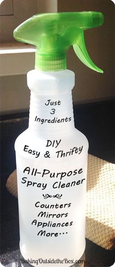 a green spray bottle with instructions on how to use it for diy and thrift all - purpose spray cleaner