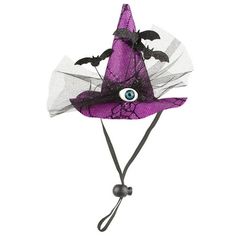 a purple witches hat with an evil eye