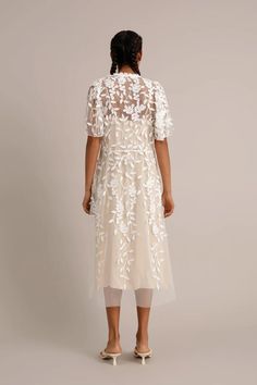 Dress Home, Dress Crafts, Flutter Sleeve, Floral Lace, Midi Length, Puff Sleeve, Long Dress, Short Dresses, White Dress