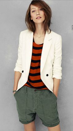 madewell.com by st_hayes, via Flickr Tomboy Chic, Olive Pants, Style Crush, White Blazer, Striped Tee, Get Dressed, Women's Style