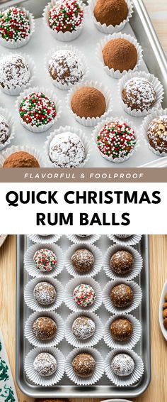 a tray full of christmas rum balls with sprinkles