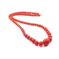 Vintage Czech necklace gradual red round glass beads 16" Coral Necklaces With Faceted Round Beads, Coral Necklace With Faceted Round Beads, Red Beaded Long Necklace With Large Beads, Red Coral Necklaces With Round Faceted Beads, Faceted Red Coral Necklace, Red Coral Necklace With Faceted Beads, Red Hand-strung Long Necklace, Red Jewelry With Faceted Beads, Adjustable Red Beaded Necklace With 8mm Beads