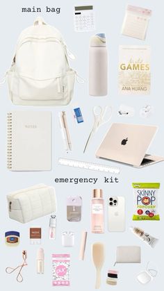 It Girl School Essentials, Stuff For School Bags, Backpack Inspo School Aesthetic, Back To School Makeup Products, Uni Stationary Essentials, School Bag Needs, School Bag Essentials Aesthetic, Back To School Wishlist, Bookbag Essentials