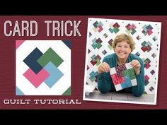 a woman sitting on the floor holding up a piece of quilting material with text overlay