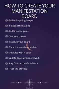 a poster with the words how to create your manifestation board written below it