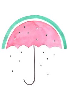 a drawing of an umbrella with watermelon on it