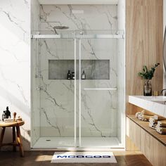 a bathroom with marble walls and flooring