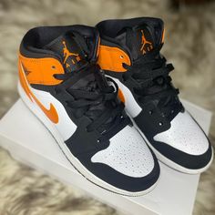 Air Jordan 1 Mid (Gs) ‘Shattered Backboard’ *Will Not Haggle Over Items In Closet Priced Under $600* Nike High-top Sneakers In Orange, Orange Air Jordan Mid, Black And Orange Nike Shoes, Jordan 1 Mid Barely Orange, Air Jordan 1 Mid Orange Black, Air Jordan 1 Mid Gs, Shattered Backboard, Air Jordan 1 Mid Se, Nike Air Jordan 1 Mid