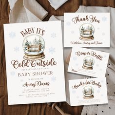 baby it's cold outside baby shower party with snow globes and envelopes