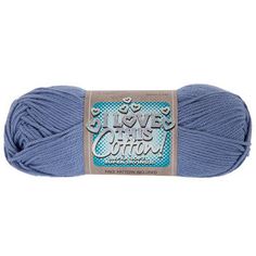 blue yarn ball with the words love is cotton on it