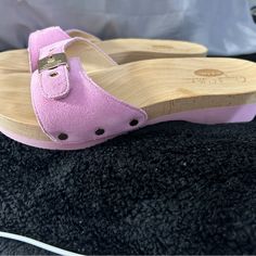 Women’s Pink Dr. Scholls Clogs. Never Been Worn. Size 38. Brand New. Excellent Condition. Pink Open Toe Clogs With Removable Insole, Pink Open Toe Clogs With Cushioned Footbed, Casual Pink Mules With Wooden Heel, Dr Scholls Sandals, Suede Clogs, Dr Scholls, Dr. Scholl's, Pink Suede, Women's Shoes Sandals