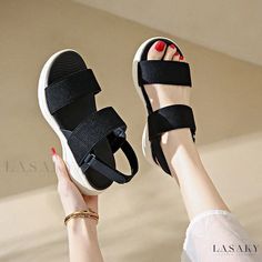 Lasaky - Stylish and Comfortable Platform Sport Sandals with Anti-slip Design and Velcro Closure Casual Non-slip Wedge Sandals For Summer, Lightweight Synthetic Round Toe Sandals, Lightweight Synthetic Sandals With Round Toe, Lightweight Round Toe Synthetic Sandals, Lightweight Sport Sandals With Round Toe For Vacation, Lightweight Closed Toe Sandals For Beach, Comfortable Black Sport Sandals For Summer, Comfortable Black Flat Slingback Sandals, Black Slip-on Slingback Sandals For Summer