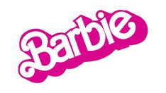 the logo for barbie is shown in pink