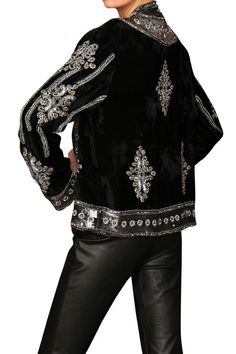 - Black Velvet Sequin Jacket - Handmade and Handcrafted. Embellishment and beadwork takes 2-3 weeks to be made by 2 people to make one