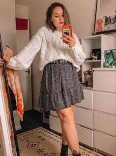 Dressy Outfits Midsize, Plus Size Sweater Skirt Outfit, Clothes For Midsize Women, Mid Size Fall Fashion 2023, Long Skirt And Jumper Outfit, Short Midsize Girl Outfits, Fall Fashion 2023 Plus Size, Office Outfits Midsize, Midsize Mini Skirt Outfit