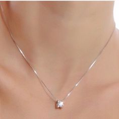 Dainty Diamond Necklace, Diamond Solitaire Necklace, Silver Jewelry Necklace, Cz Pendant, Crystal Necklace Pendant, Silver Pendant Necklace, Box Chain, Wholesale Jewelry