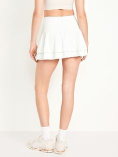 elasticized waist pocket fits your phone built-in biker shorts tiered ruffles at back go-dry wicks moisture Navy Tennis Skirt, White Tennis Skirt, Short Models, Jack Black, Tennis Skirt, Biker Shorts, Wicks, Belly Button, Navy And White