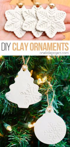 christmas ornament hanging from a tree with text overlay that says diy clay ornaments