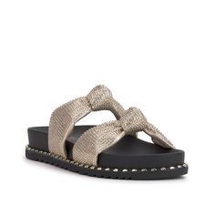 Jessica Simpson-Caralyna Sandal Get that glitzy look with the Jessica Simpson Caralyna sandal. The slide sandal comes topped with sparkly rhinestone accents for fascination. Dual knots on the straps bring an inviting look, while a platform rubber sole keeps you supported. Footbed Sandals, Platform Slides, Platform Heels, Jessica Simpson, Slide Sandals, Platform Sandals, Women's Shoes Sandals, Open Toe, Rubber Sole