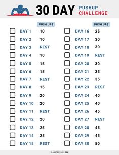 30 Day Push Up Workout Plan for Beginners. Thirty Day Pushup Challenge Printable Chart for Home Workout, Bigger Chest, Muscle Building. Workout Tracker Printable Free, Pushup Challenge, Tracker Printable Free, Workout Tracker Printable, 21 Day Fix Workouts, 8 Week Challenge, Fitness Tracker Printable, Workout Tracker, Challenge Tracker