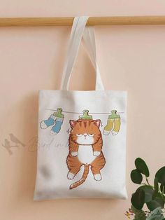 Bird in Bag - Simple Elegant Cat Pattern Shoulder Tote Bag with Large Capacity Cute Cat Design Shoulder Bag For Daily Use, Cute White Shoulder Bag With Cat Design, White Cat Design Shoulder Bag, Trendy White Bag With Cat Design, White Shoulder Bag With Cat Design, Casual Shoulder Bag With Animal Design, Casual White Bag With Animal Design, Casual Everyday Shoulder Bag With Animal Design, White Cat Design Tote Bag