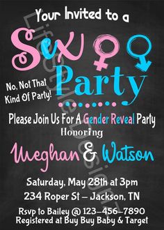 Gender Reveal Invitation Sex Party Gender by LifestyleDesignz Funny Invitations, Gender Reveal Party Games, Gender Reveal Party Theme, Gender Reveal Party Decorations, Gender Reveal Decorations