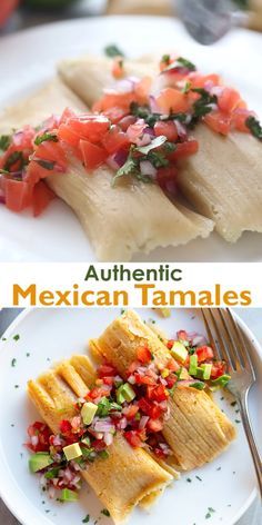 mexican tamales with tomatoes, onions and cilantro on them are the perfect side dish