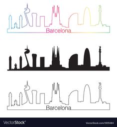 barcelona skyline silhouettes in rainbow colors