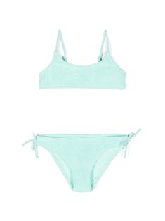 mint green stretch-design crinkled finish Top: bandeau style adjustable spaghetti straps scoop neck pull-on style Bottoms: logo patch to the rear side-tie bottoms Be mindful to try on swimwear over your own garments. This piece comes complete with a protective dust bag. Cute Bikinis For Teens Summer, Preppy Swimsuit, Affordable Swimsuits, Swimsuit Inspiration, Preppy Summer Outfits, Dress With Jean Jacket, Casual Preppy Outfits, Dolce And Gabbana Kids