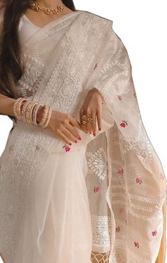 Up Embroidery, Lucknowi Chikankari, Organza Saree, Silk Organza, White Silk, Touch Up, Favorite Outfit, Beauty Book, Tassels