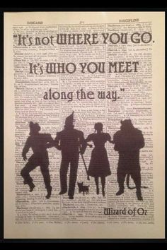 the silhouettes of three people standing next to each other in front of a newspaper