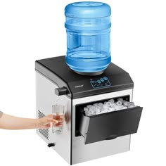 Our 2-in-1 ice maker is an ideal choice for your kitchen, office and party. With water spout, our ice maker machine can not only provides you with bullet-shaped ice cubes, but also offers you cold water. The machine with 6-12 minutes ice making cycle can yield 48 lbs ice cubes every day. Besides, there are 2 ways to have its own water supply: manually add water or place 2-5 gallon bottled water on the top. In addition, the control panel is equipped with ice size lights, water shortage indicator Stainless Steel Countertop, Steel Countertop, Water Spout