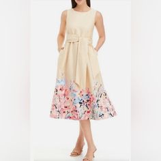 Brand New!! Anne Klein Printed Flowers Midi Dress W/ Attached Sash Pockets Beige Tan Size M Msrp 139$ An Attached Sash Adds Elegant Appeal To This Printed Midi Dress From Anne Klein. Smoke Free Home Printed Flowers, Printed Midi Dress, Cream Dress, Tan Color, Anne Klein, Flower Prints, Cute Dresses, Midi Dress, Womens Dresses