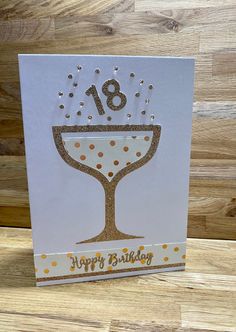 "Special age handmade Birthday card for her. Gold glitter cocktail glass with age and gemstone detail Fizz, with happy birthday below.  Please choose the age you require in the variations section. All cards are made with Non shed Glitter!! Card size 5\" x 7\" Quality White card supplied with a white envelope and in clear cellophane for protection.  All cards are sent 1st class with Royal Mail in board backed do not bend envelopes.  An Insert can be added for a small extra fee to include your own Birthday Card For Her, Elegant Cards, Birthday Cards For Her, Baby Shower Cards, Glitter Cards, Happy Birthday Card