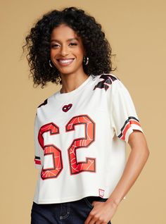 Show some love for your favorite Marvel redhead with this Spider-Man-inspired jersey! Featuring a printed design of "62" and an embroidered heart on the front  this jersey includes embroidered "Watson" lettering on the back. With "MJ" lettering on the shoulders and a cropped fit  this top is perfect for game days.A BoxLunch Exclusive!Recycled polyesterListed in women's sizes; unisex silhouetteWash cold with like colors; dry lowDo not iron over printImported Cropped Jersey, Jane Watson, Mary Jane Watson, Superhero Shirt, Embroidered Heart, Cardigan Sweater Dress, Sleepwear Sets, Heart On, Marvel Spiderman