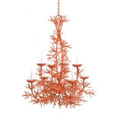 an orange coral chandelier with candles