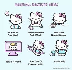 Kitty Health, Be Kind To Your Mind, Charmmy Kitty, Hello Kitty Characters, To Be Kind, Cute Messages, Hello Kitty Pictures, Mental And Emotional Health