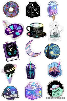 various stickers with different designs and colors on them, including the words i need my space