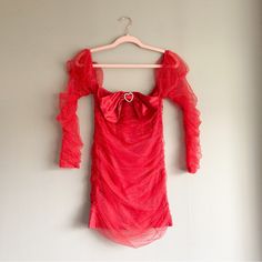 Nwt Excellent Condition! Please Comment If You Have Any Questions! Valentine's Day Mini Dress For Party, Valentine's Day Party Mini Dress, Valentine's Day Party Dress With Sweetheart Neckline, Valentine's Day Party Dress Mini Length, Cute Red Mini Dress With Ruffles, Red Party Dress For Valentine's Day, Red Valentine's Day Party Dress, Fitted Dress For Valentine's Night Out, Red Sweetheart Neckline Dress For Valentine's Day