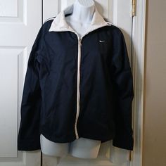 Nike Vintage Windbreaker Workout Warmup Lined Jacket Sz M Nwot Side Pockets Zipper Front Fabric 100% Polyester Measurements Lying Flat Are Chest Underarm To Underarm 20" Length Front 25" Length Back 27" Located Bin 141 Workout Warmup, Nike Vintage Windbreaker, Vintage Windbreaker, Nike Vintage, Line Jackets, Vintage Nike, Nike Jacket, Front Zipper, Navy And White