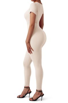 Fabric 90% Nylon, 10% Spandex Feature Stretchy contour fabric & Moisture-wicking Square neckline & Short sleeve Seamless, High waist, Full length This shaping bodysuit is perfect for casual, daily, home, date, shopping, and other occasions. Seamless High Waist Bodysuit In Solid Color, Sculpting Bodysuit With Seamless Construction, Sculpting Solid Bodysuit With Seamless Construction, Sculpting Seamless Bodysuit, Ribbed Stretch Athleisure Bodysuit, Beige High Waist Stretch Activewear, Stretch Seamless Bodysuit For Loungewear, Seamless Stretch Bodysuit For Loungewear, High Stretch Ribbed Bodysuit In Athleisure Style