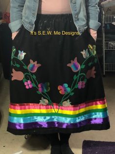 Beautiful flower ribbon skirt custom made to your size. Colorful and fun to wear. There are also pockets for your convenience. Native American Ribbon Work, Horse Ribbons, Native American Dress, Ribbon Skirt, Native American Regalia, Native Dress, Native American Clothing, Ribbon Skirts, Ribbon Dress