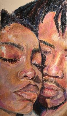 a painting of two people with their eyes closed and one has his head close to the other's face