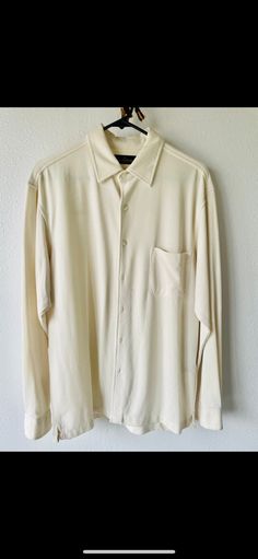 vintage Bugatchi size medium cream colored casual dress shirt Casual Long Sleeve Dress Shirt, Casual Beige Long Sleeve Shirt, Casual White Long Sleeve Dress Shirt, Summer Long Sleeve Dress Shirt, Oversized Cream Long Sleeve Shirt, Casual Collared Dress Shirt For Fall, Fall Casual Collared Dress Shirt, Casual Fall Collared Dress Shirt, Beige Long Sleeve Cotton Shirt