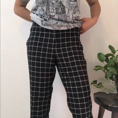 -Never Worn -Smoke Free -Pockets Black Summer Pants With Welt Pockets, Casual Plaid Bottoms With Welt Pockets, Casual Plaid Pants With Welt Pockets, Black Bottoms With Welt Pockets For Summer, Plaid Dress Pants, Jumpsuit Trousers, Plaid Dress, Pants Color, Dress Pants