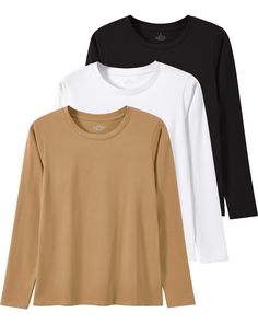 PRICES MAY VARY. 【MATERIAL】Cosy Pyro cotton t-shirts for women long sleeve are made of 95% cotton and 5% spandex,classic-fit style which keeps you freely and comfortable while you daily wear or workout.women crew neck cotton shirts long sleeve with breathable fabric is soft to touch,lightweight and skin-friendly creates a breezy feel 【FEATURES】The women's long sleeve cotton t-shirts designed with a classic crew neck style is simpler and fashionable to wear. Soft fabric with tag-free and fitted d Womens Crew Neck Long Sleeve Shirt, Cheap Long Sleeve T-shirt For Workwear, Womens Long Sleeve T Shirt, Cheap Classic Shirt For Fall, Cheap Fall Henley With Crew Neck, Cheap Cotton T-shirt For Fall, Cheap Relaxed Fit Shirt For Fall, Cheap Workwear T-shirt For Fall, Lomg Sleeve Brown Shirt